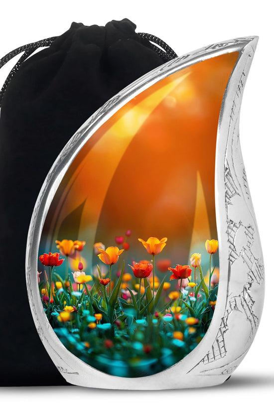 Tulip Garden Memorial Urn - Flower Theme Funeral Urn For Ashes