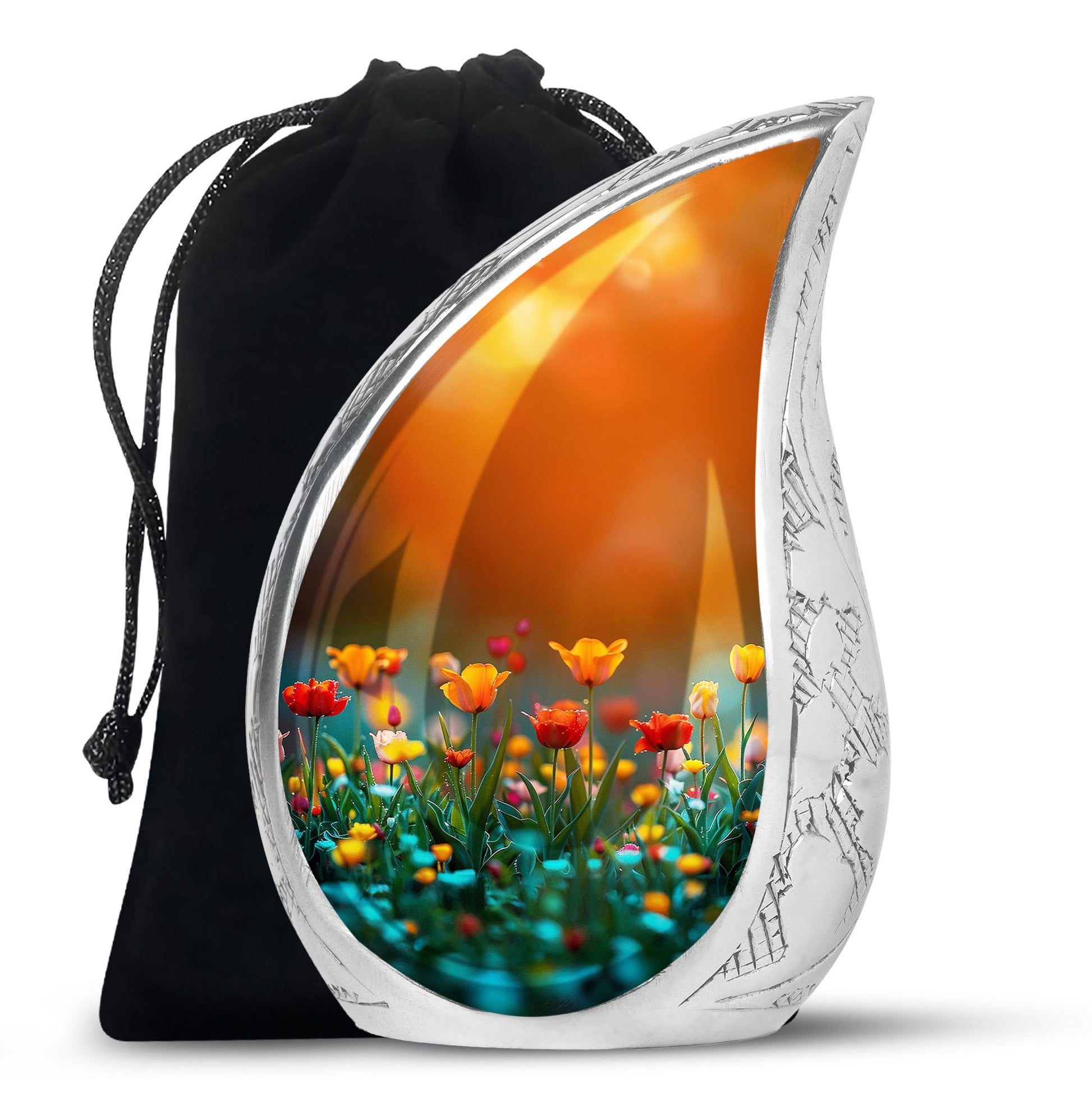 Tulip Garden Memorial Urn - Flower Theme Funeral Urn For Ashes