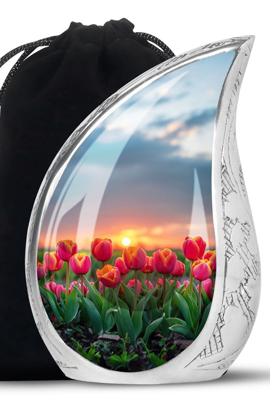 Orange Tulip Cremation Urn - Large Funeral Urn For Adult Ashes