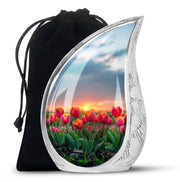 Orange Tulip Cremation Urn - Large Funeral Urn For Adult Ashes