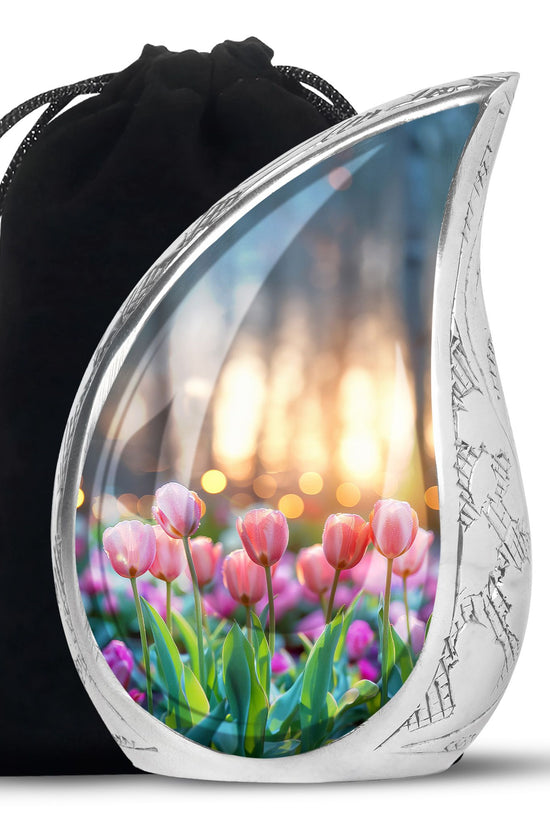 Pink Flower Funeral Urn - Decorative Adult Cremation Urn For Ashes