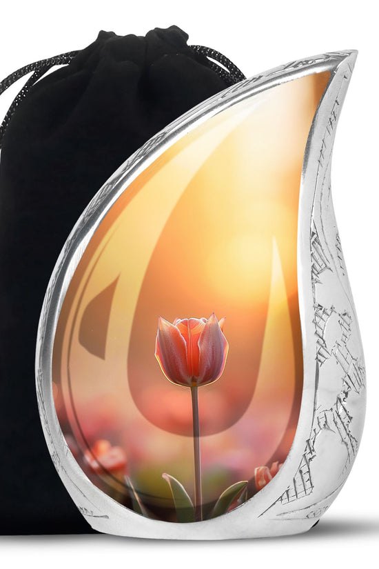 Orange Tulip Funeral Urn - Decorative Flower Cremation Urn For Human Ashes