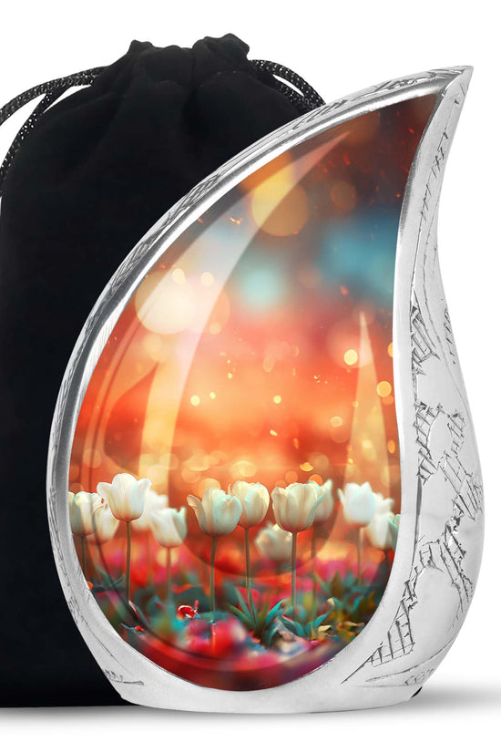 White Tulip Cremation Urn - Elegant Floral Memorial Urn For Adults