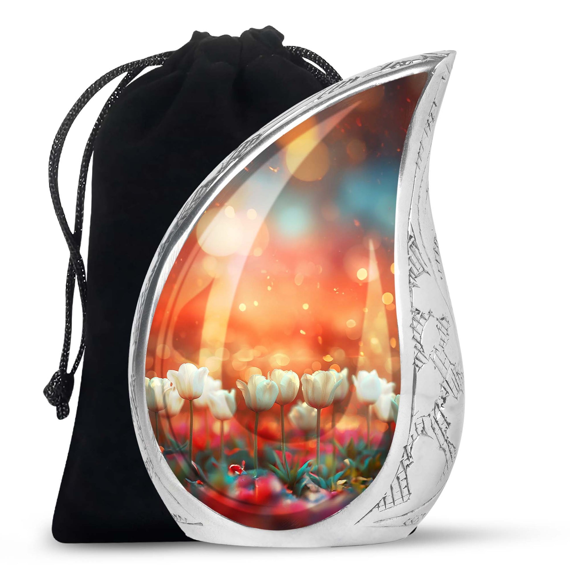 White Tulip Cremation Urn - Elegant Floral Memorial Urn For Adults