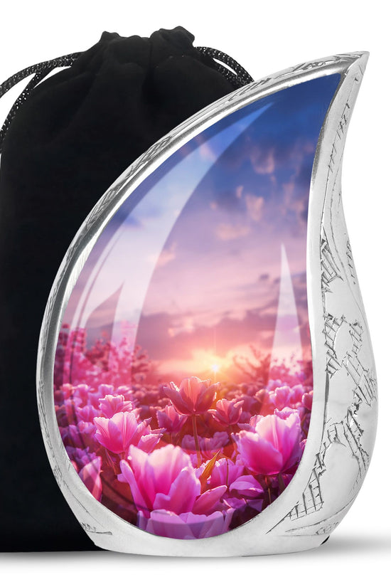 Pink Tulip Cremation Urn - Sunset Floral Memorial Urn For Adults