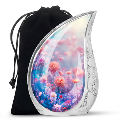 Pink Fantasy Floral Urn - Elegant Memorial Cremation Urn For Ashes