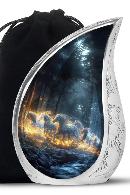 Golden Fire Horses Cremation Urn - Unique Funeral Urn For Ashes