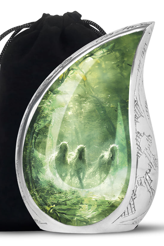 Forest Horse Memorial Urn - Green Aluminium Urn For Adult Urns