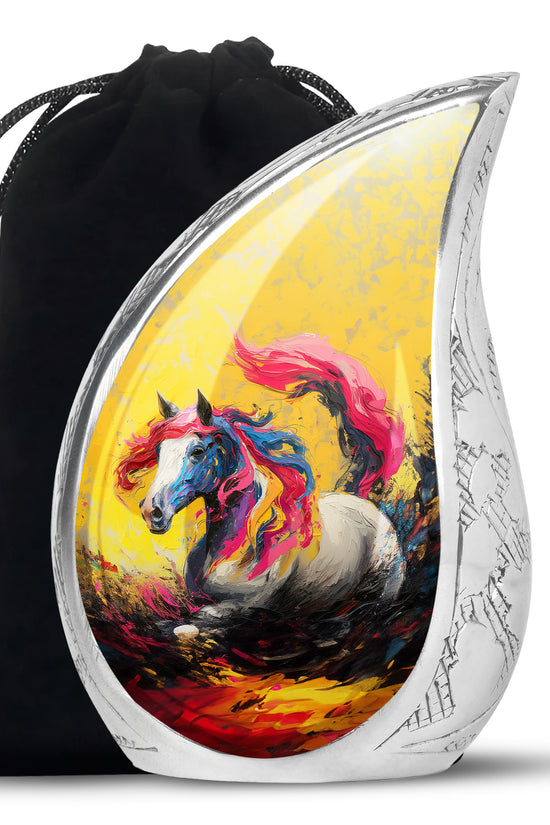 Artistic Horse Cremation Urn - Yellow Aluminium Funeral Urn For Ashes