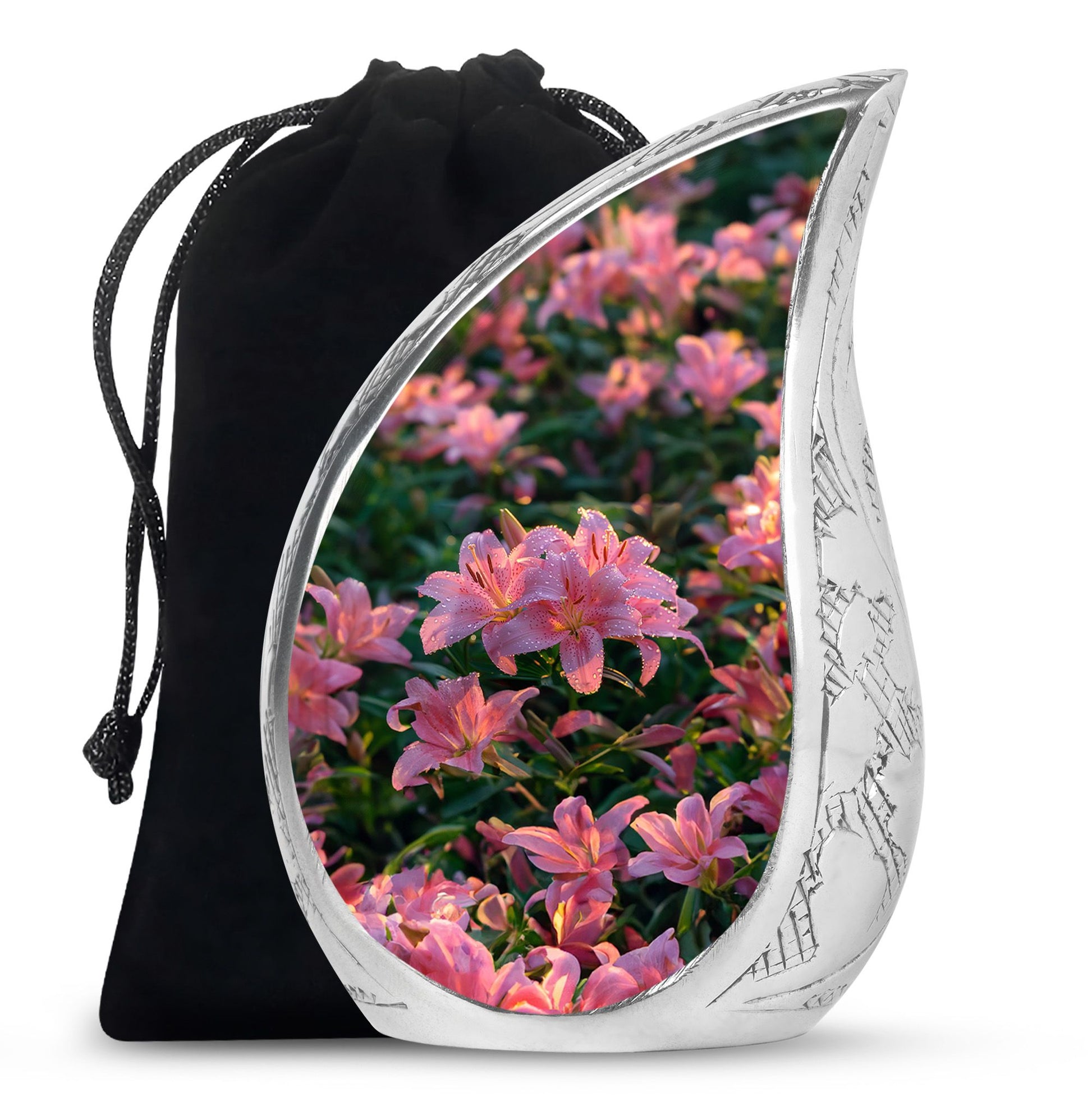 Pink Lily Cremation Urn - Elegant Floral Memorial Urn For Adult Ashes