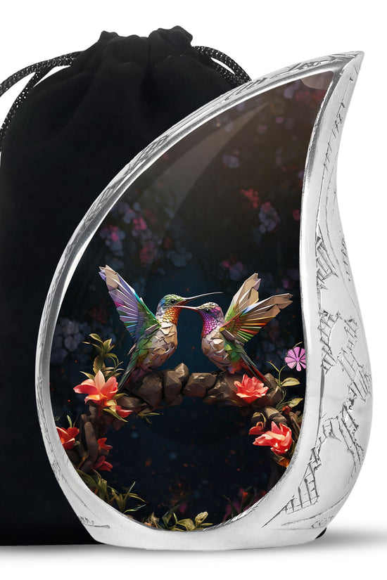 Paper Artistic Hummingbird Cremation Urn - Black Aluminium Urn For Burial