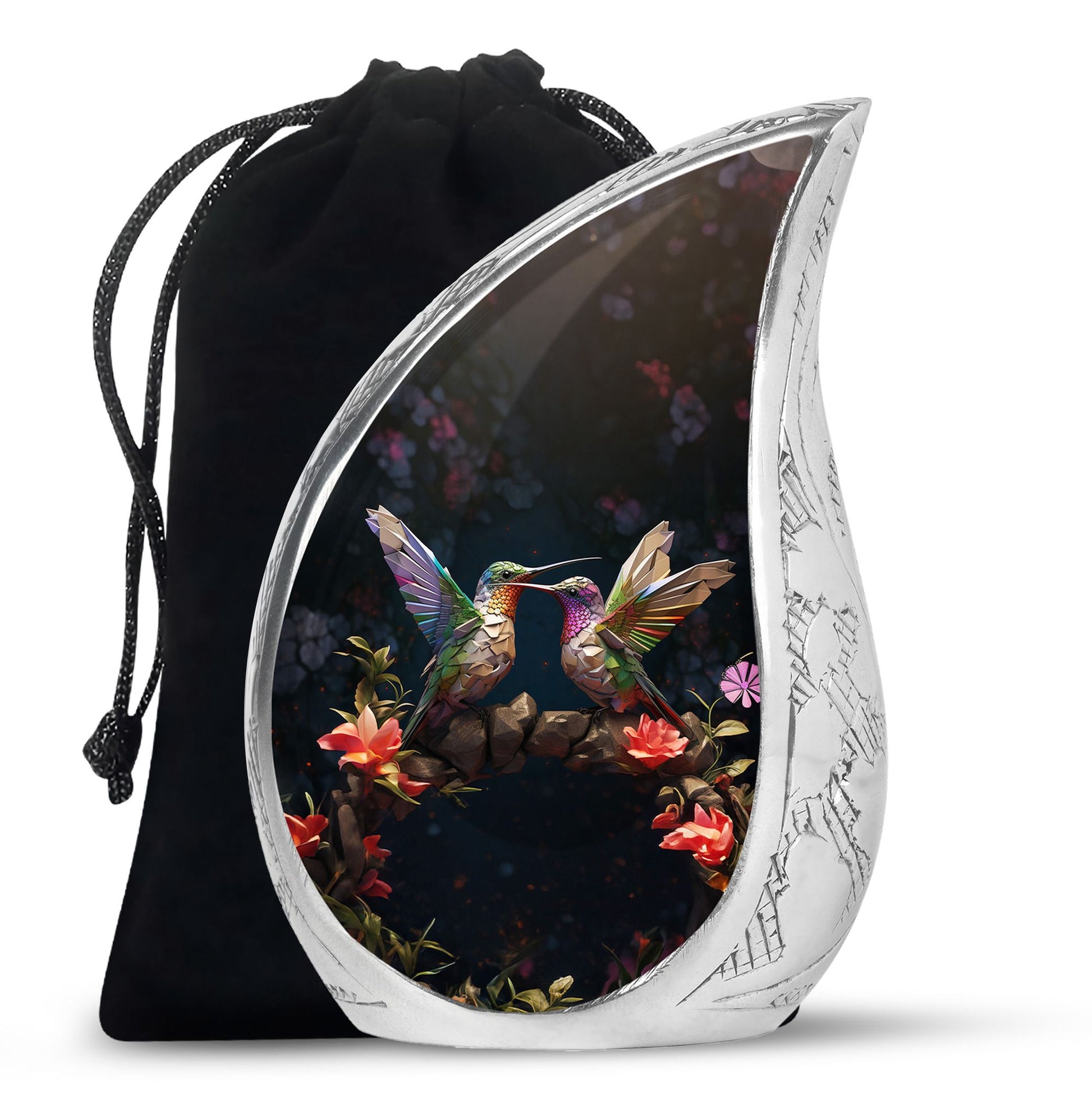 Paper Artistic Hummingbird Cremation Urn - Black Aluminium Urn For Burial