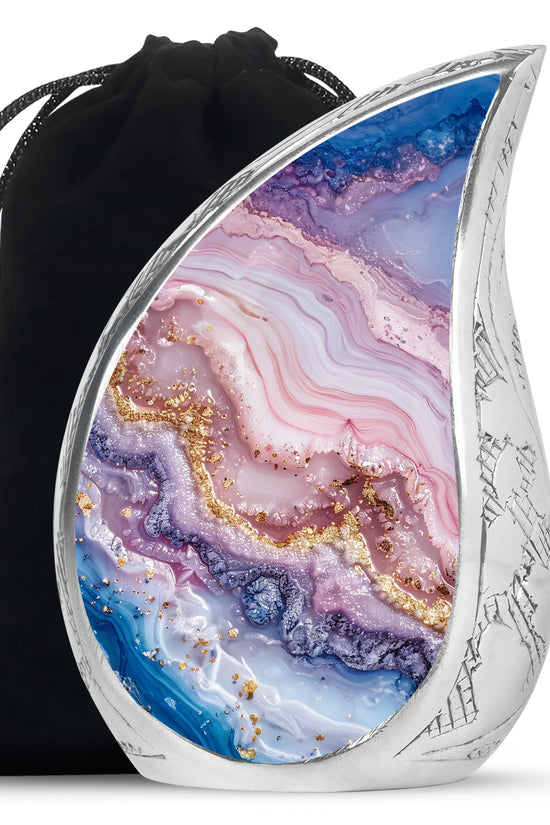 Pink Marble Cremation Urn - Gold Luxury Memorial Urn For Adult Ashes