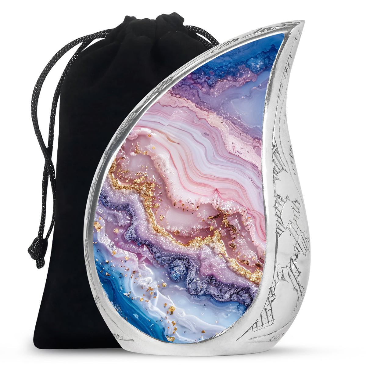 Pink Marble Cremation Urn - Gold Luxury Memorial Urn For Adult Ashes