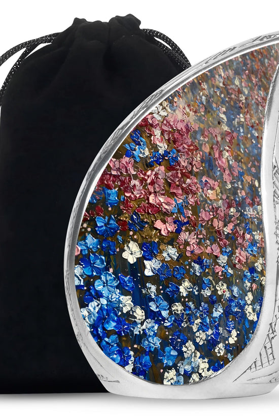 Pink & Blue Floral Funeral Urn - Artistic Memorial Urn For Human Ashes