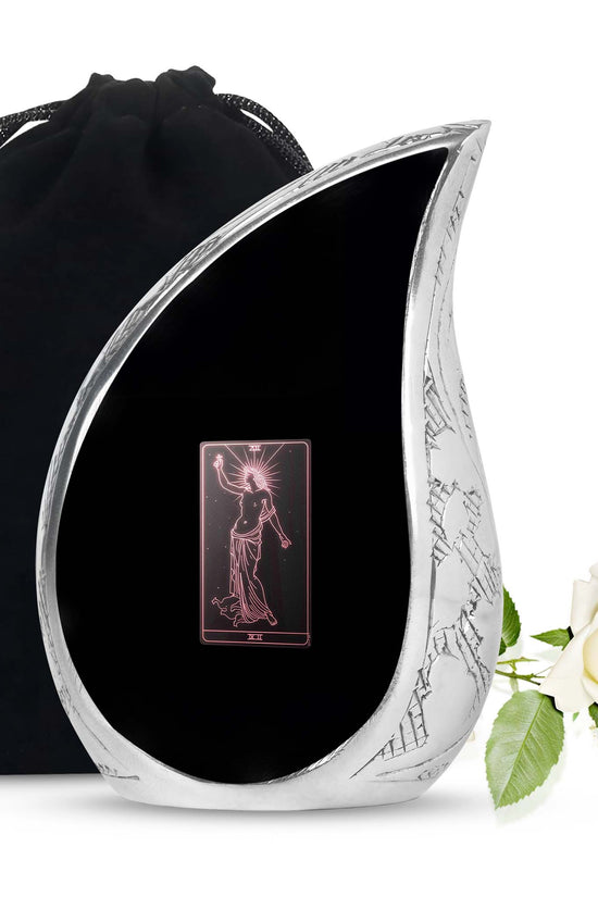 Tarot Art Memorial Urn for Ashes - Unique Black Aluminium Funeral Urn For Burial