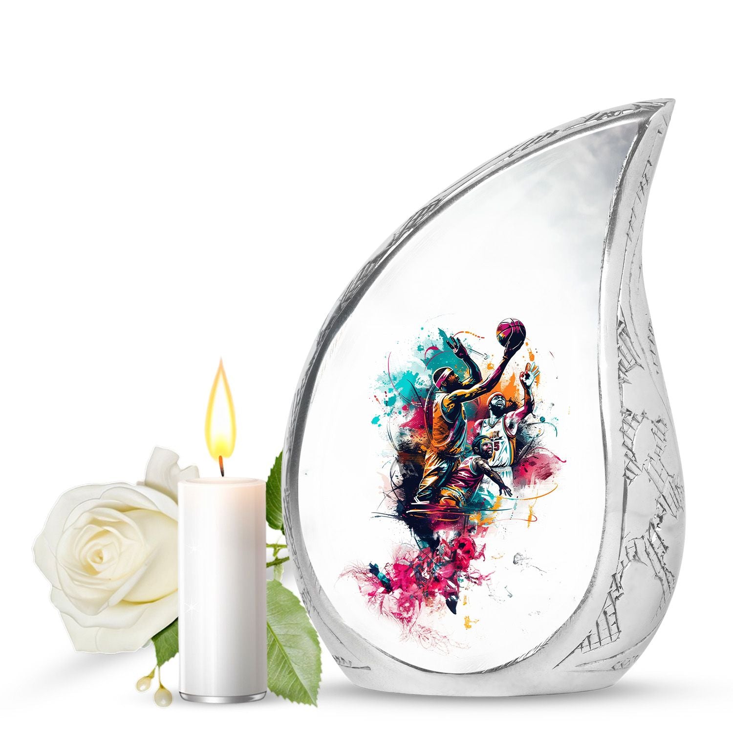 Basketball Colourful Theme Memorial Urn - Artistic Funeral Urn For Adult Ashes