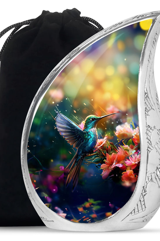 Blue Hummingbird Memorial Urn - Decorative Cremation Urn For Adults