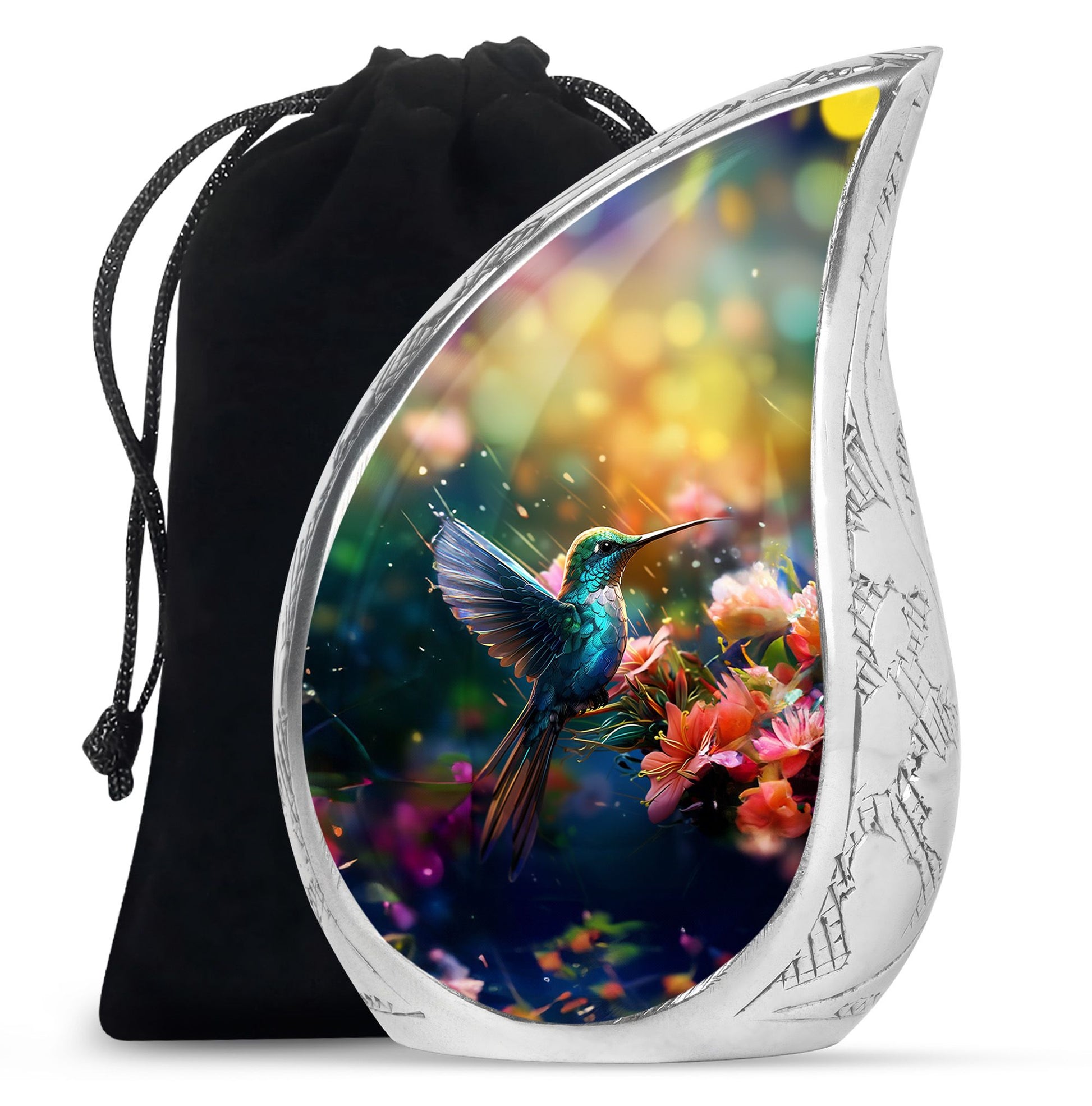Blue Hummingbird Memorial Urn - Decorative Cremation Urn For Adults