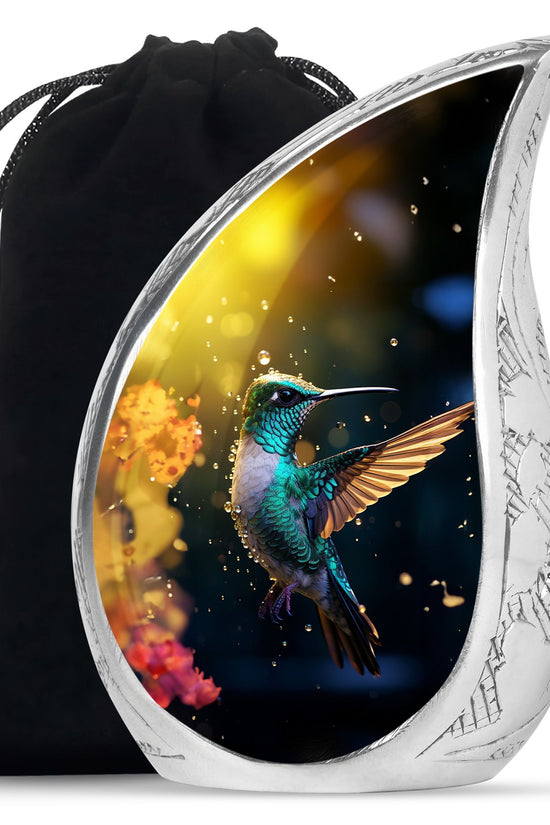 Blue Hummingbird Memorial Urn - Decorative Funeral Urn For Loved Ones