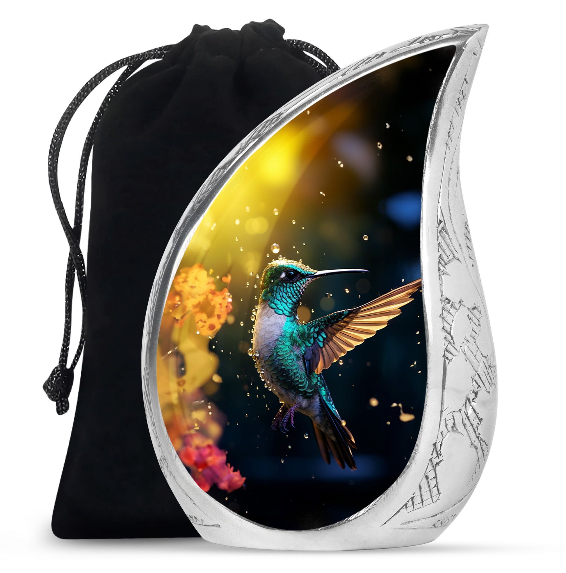 Blue Hummingbird Memorial Urn - Decorative Funeral Urn For Loved Ones