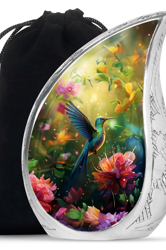 Floral Hummingbird Cremation Urn - Memorial Urn For Human Ashes