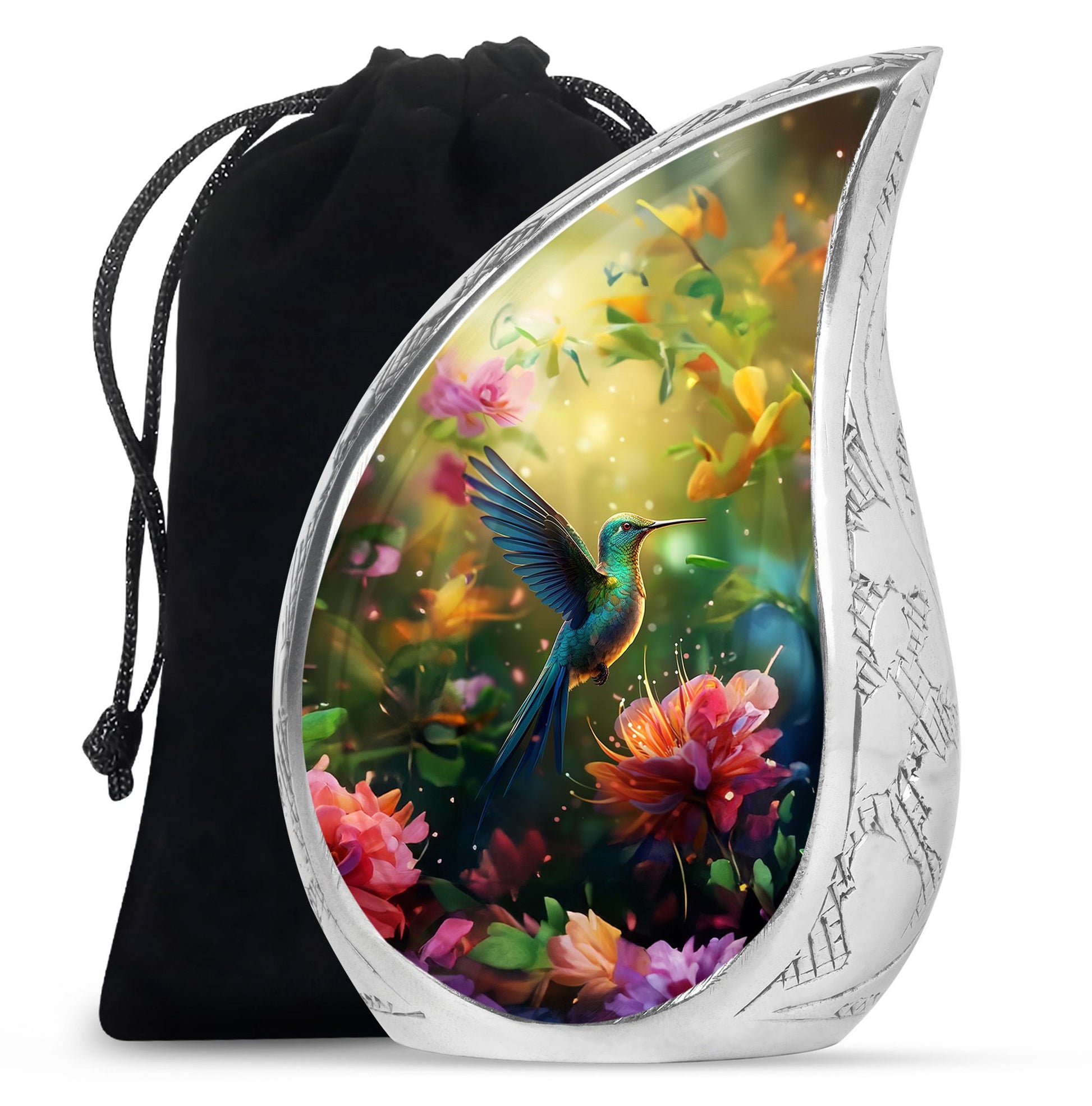 Floral Hummingbird Cremation Urn - Memorial Urn For Human Ashes