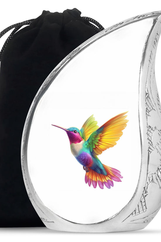 Colourful Hummingbird Cremation Urn - White Aluminium Funeral Urn For Adult Ashes