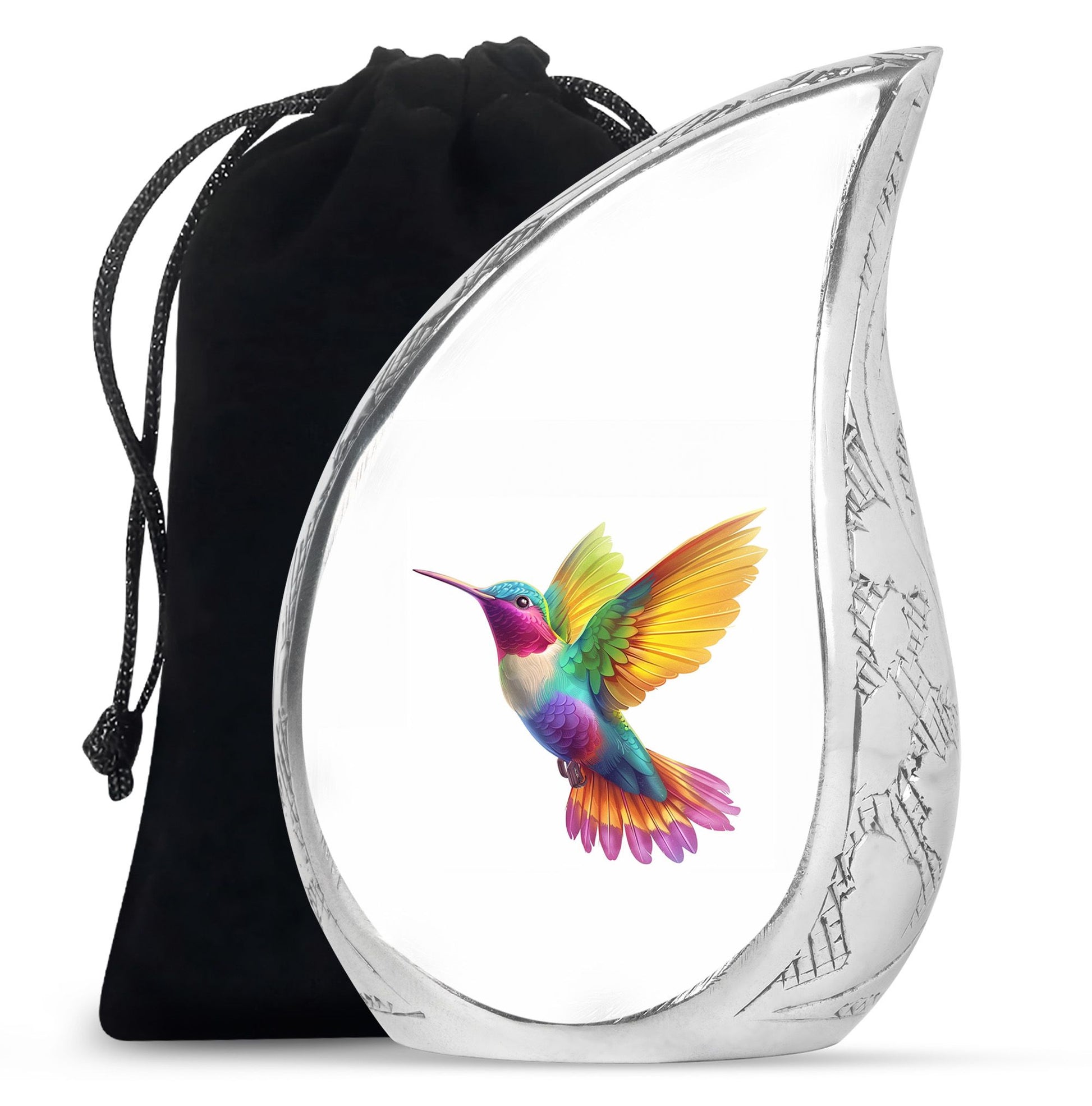 Colourful Hummingbird Cremation Urn - White Aluminium Funeral Urn For Adult Ashes