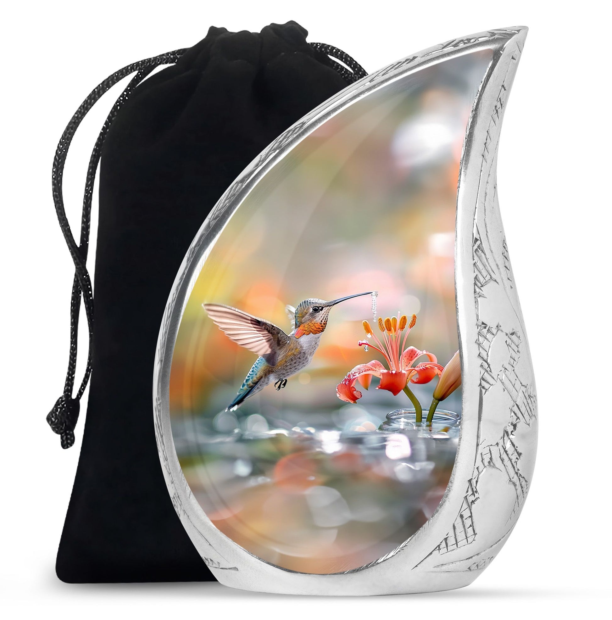 Floral Hummingbird Memorial Urn - Elegent Funeral Urn For Loved Ones