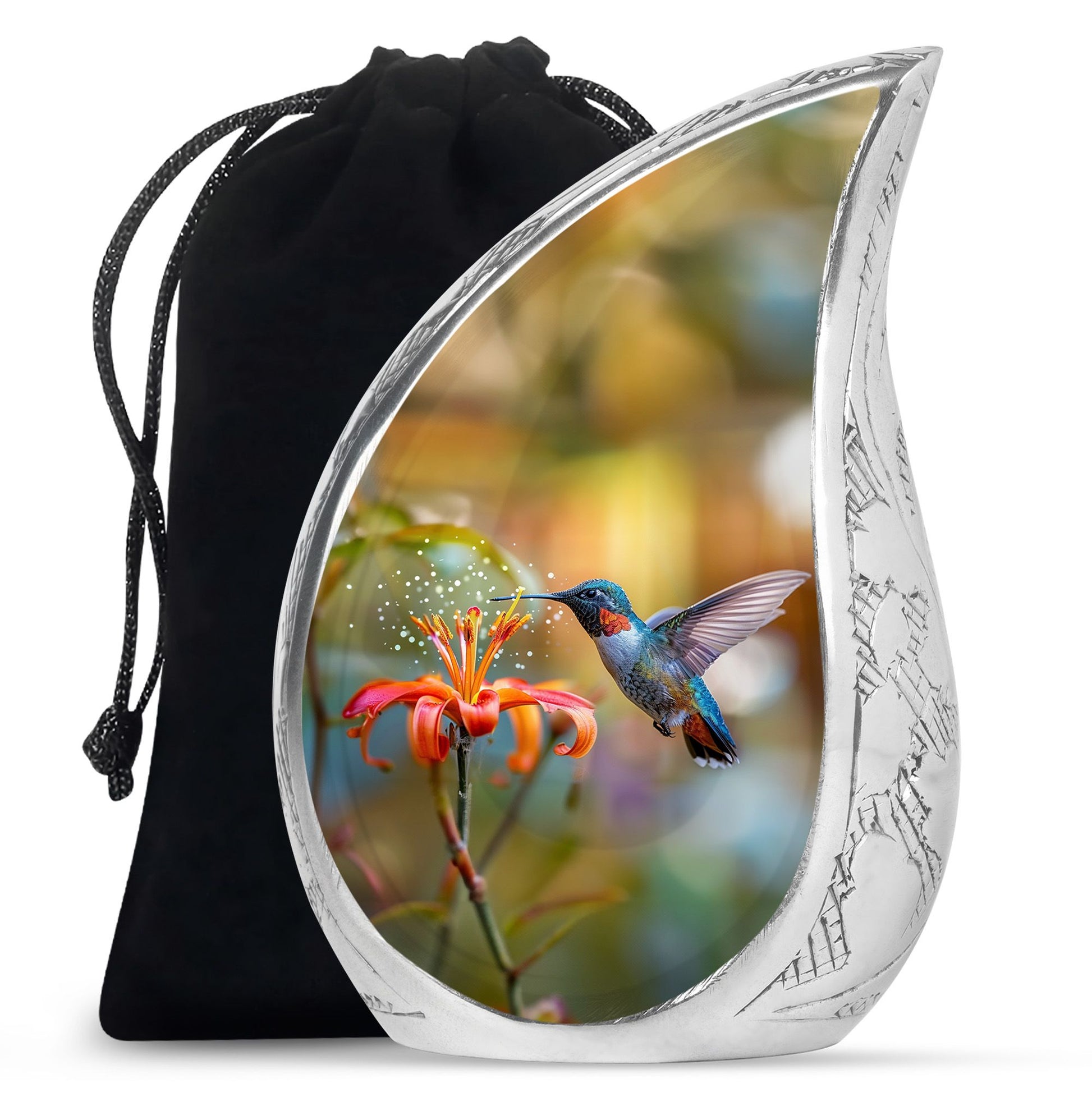 Decorative Floral Hummingbird Cremation Urn - Beautiful Ashes Urn For Human Ashes