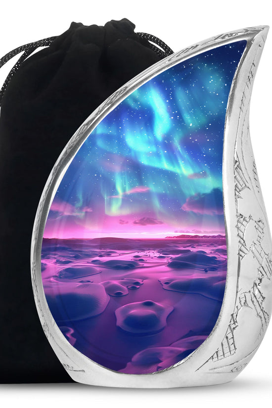 Northern Lights Funeral Urn - Purple Landscape Cremation Urn For Loved Ones