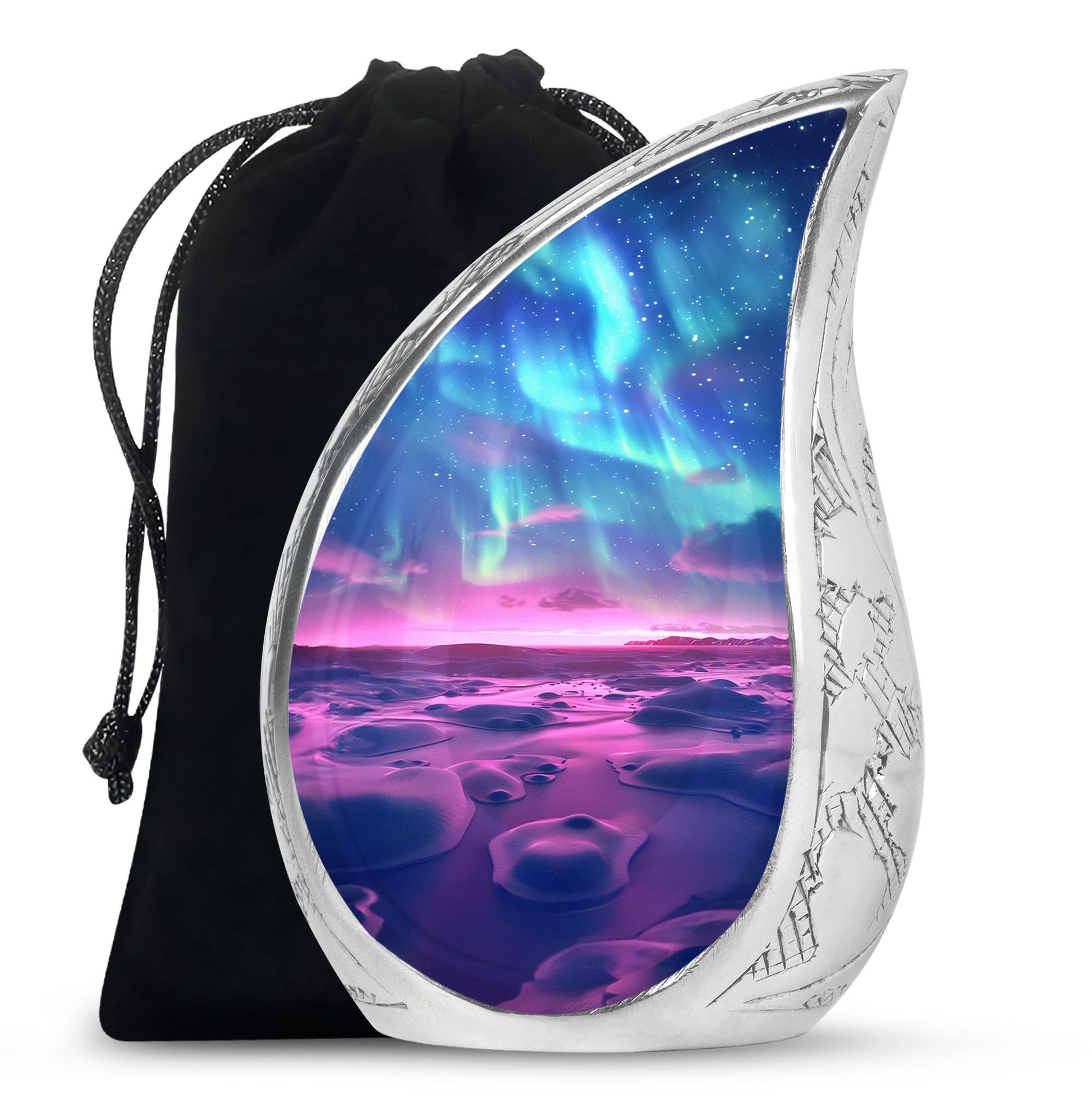Northern Lights Funeral Urn - Purple Landscape Cremation Urn For Loved Ones