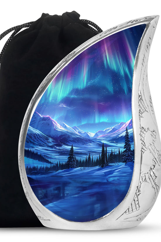 Northern Lights Memorial Urn - Aurora Snow Valley Funeral Urn For Men & Women