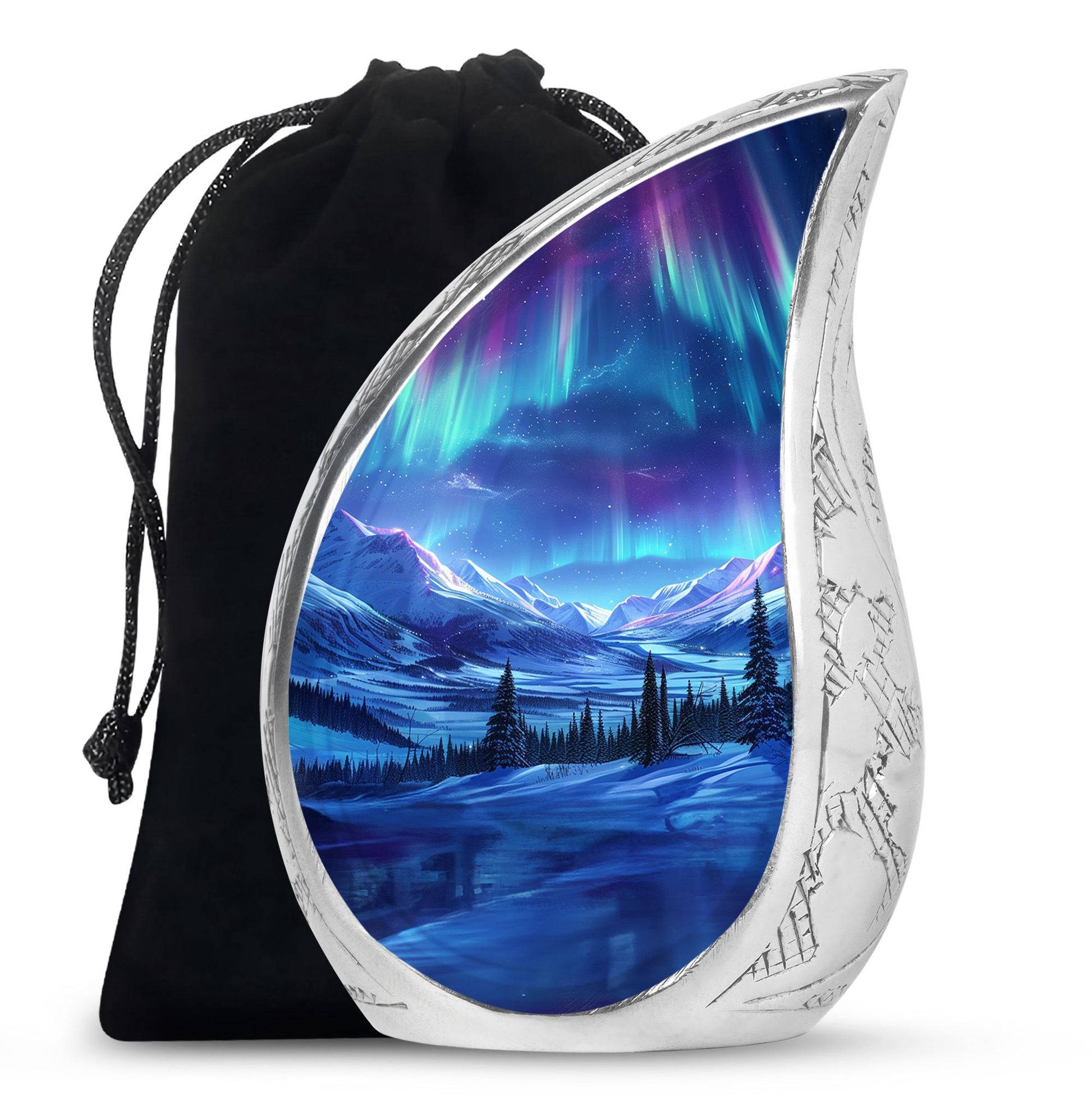 Northern Lights Memorial Urn - Aurora Snow Valley Funeral Urn For Men & Women