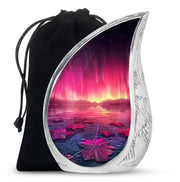 Pink Aurora Borealis Memorial Urn - Floral Lake Cremation Urn For Ashes