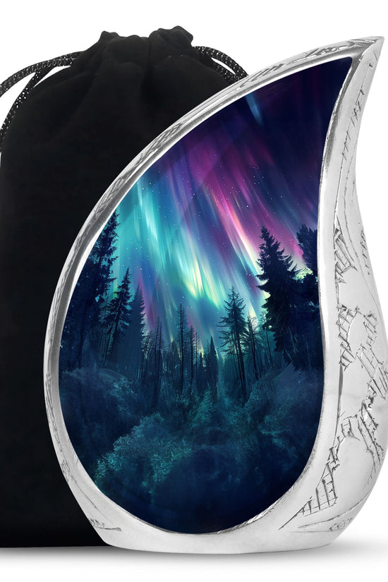 Aurora Borealis Memorial Urn For Ashes - Forest Sky Funeral Urn For Loved Ones