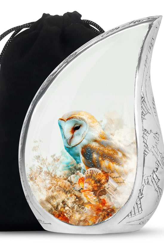 Artistic Owl Memorial Urn - White Aluminum Urn For Male & Female