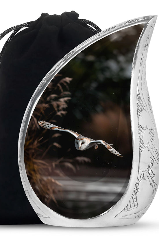 Flying Barn Owl Cremation Urn - Elegant Funeral Urn For Human Ashes