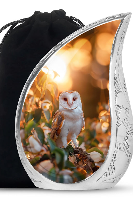 Sunset Barn Owl Cremation Urn – Nature Memorial Urn For Human Ashes