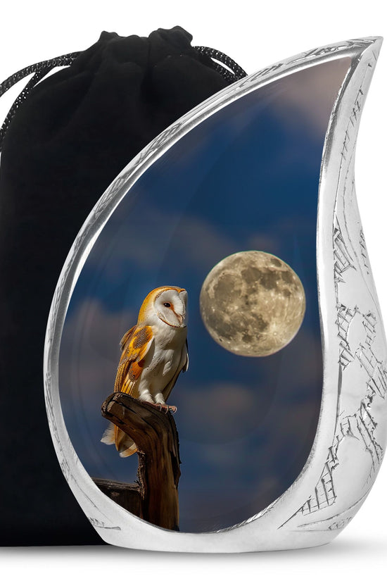 Moonlight Barn Owl Cremation Urn - Night Sky Memorial Urn For Burial