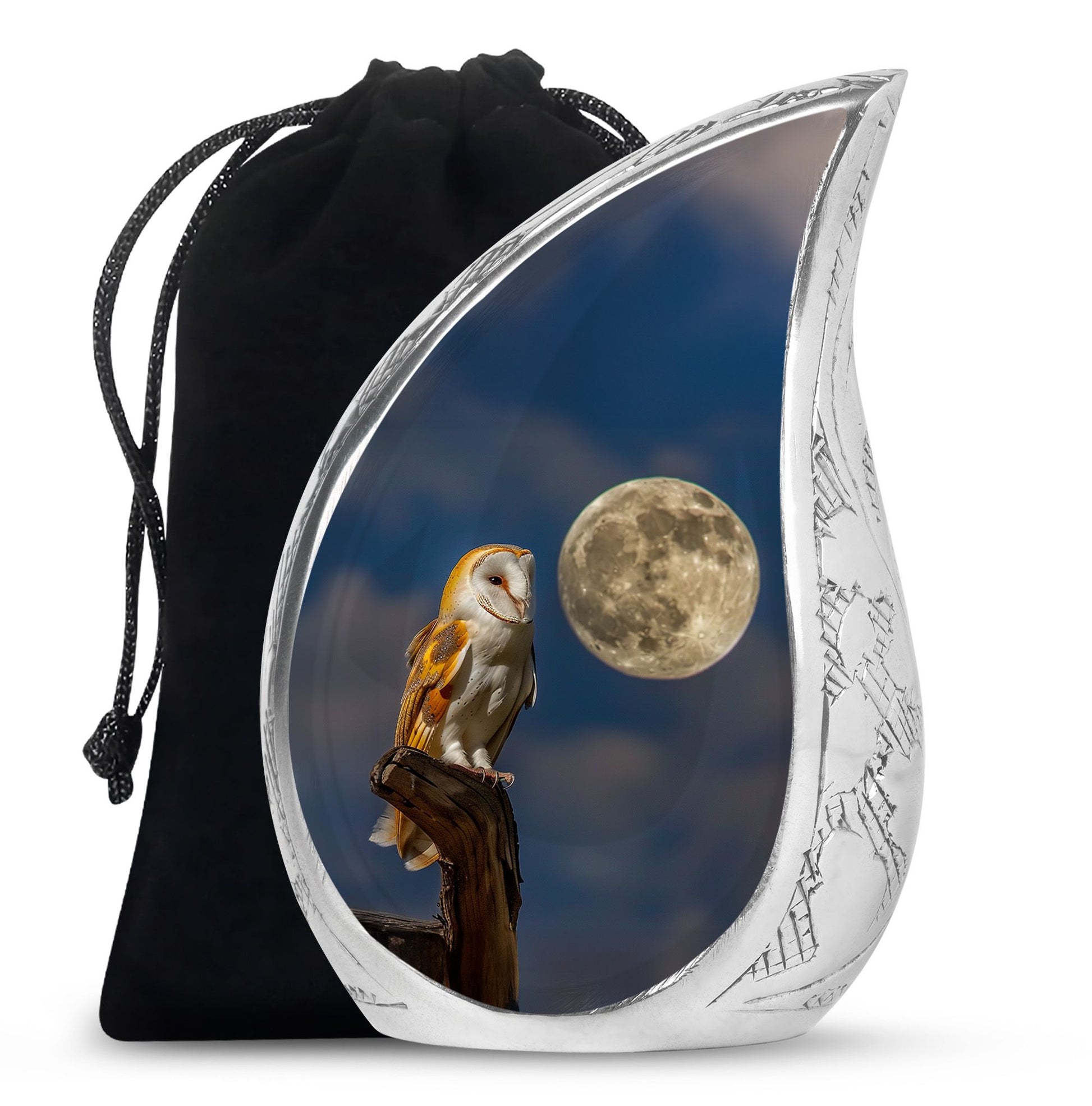 Moonlight Barn Owl Cremation Urn - Night Sky Memorial Urn For Burial