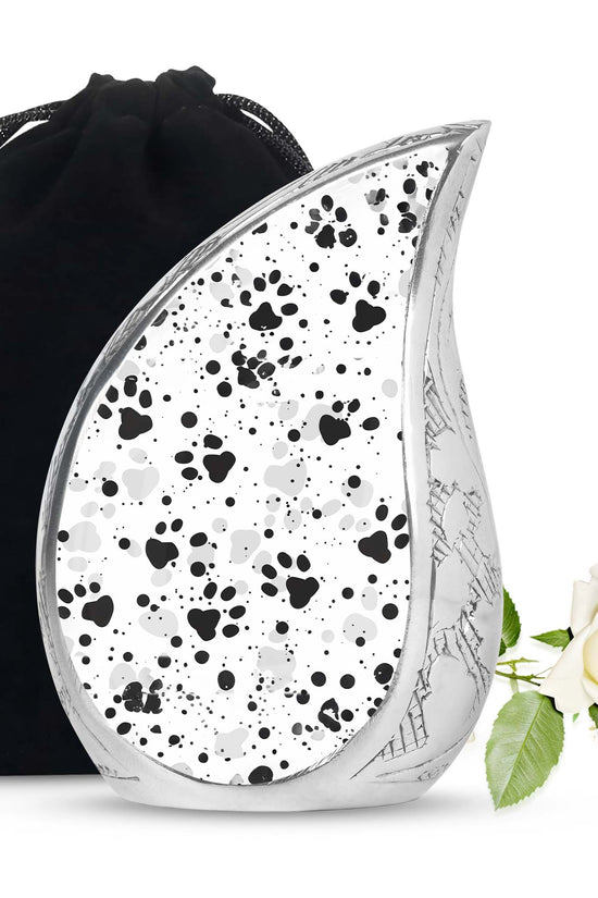 Black & White Paw Cremation Urn - Elegant Pet Funeral Urn For Adult Ashes