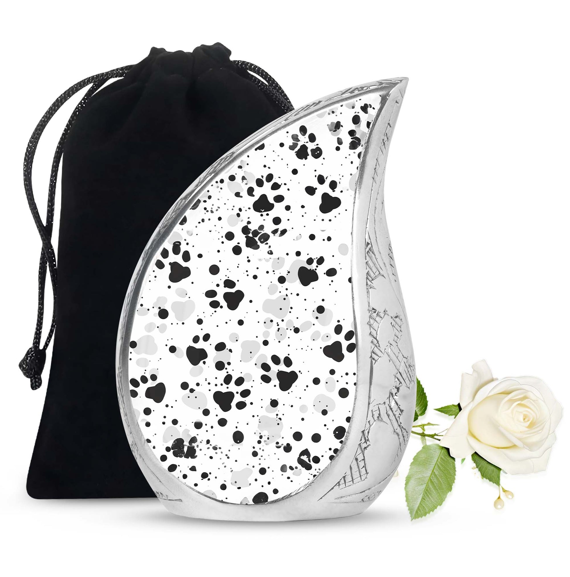 Black & White Paw Cremation Urn - Elegant Pet Funeral Urn For Adult Ashes