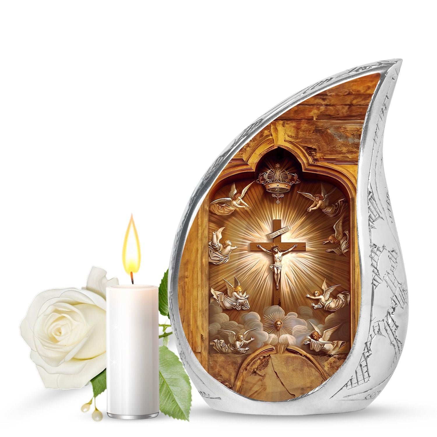 Christian Theme Memorial Urn - Cross Funeral Urn For Adult Male & Female