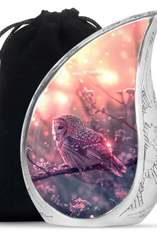 Pink Owl Cremation Urn - Beautiful Funeral Urn For Burial