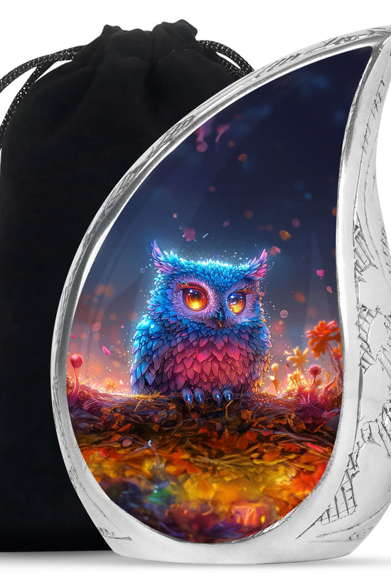 Neon Owl Funeral Urn - Artistic Cremation Urn For Adult Ashes