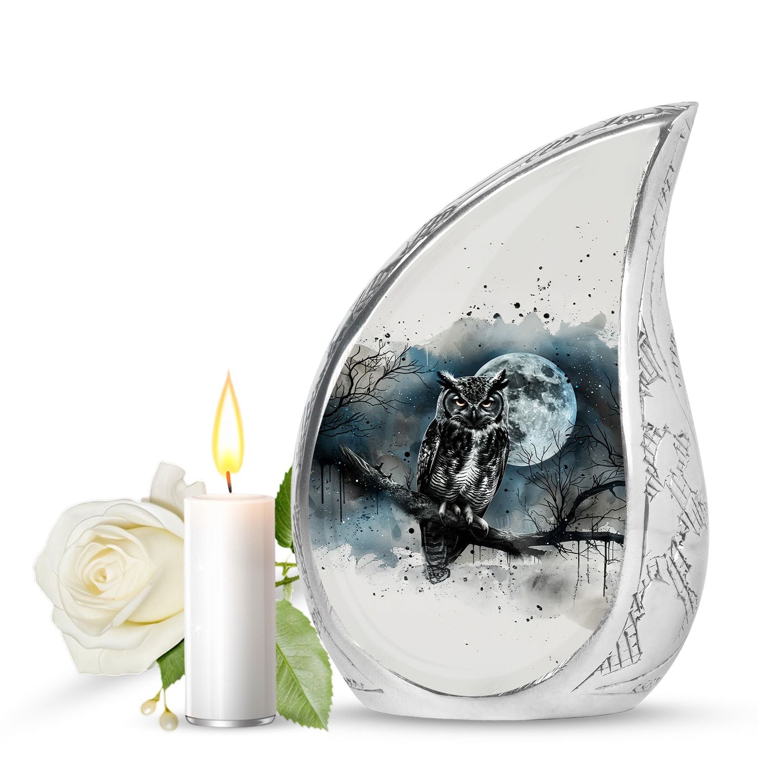 Moonlight Theme Funeral Urn - White colour Aluminium Memorial Urn For Ashes