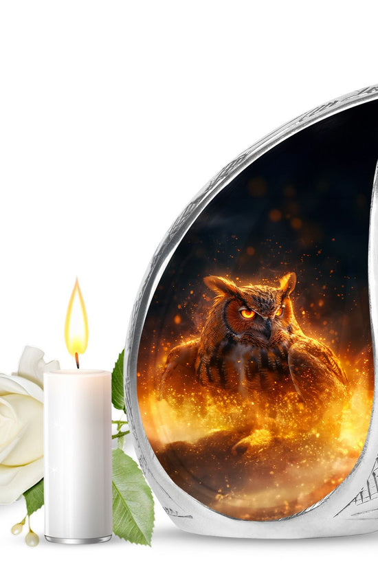 Mystic Fire Owl Cremation Urn - Decorative Memorial Urn For Loved Ones