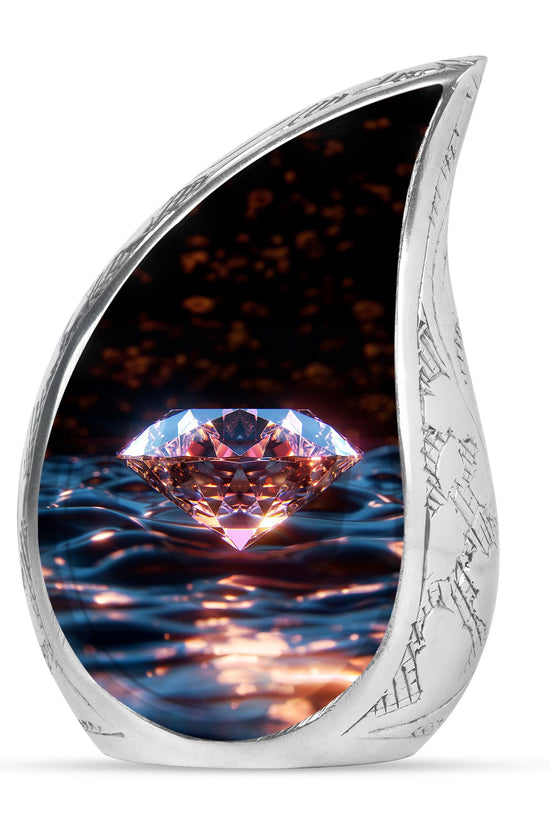 Glowing Diamond Memorial Urn - Black Aluminium Funeral For Ashes